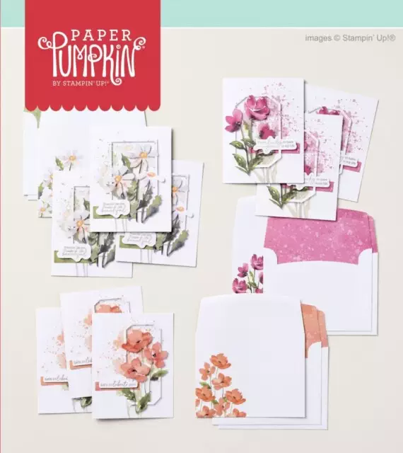 The July 2024 Painted Petals Paper Pumpkin Kit cards. - Stampin’ Up!® - Stamp Your Art Out! www.stampyourartout.com